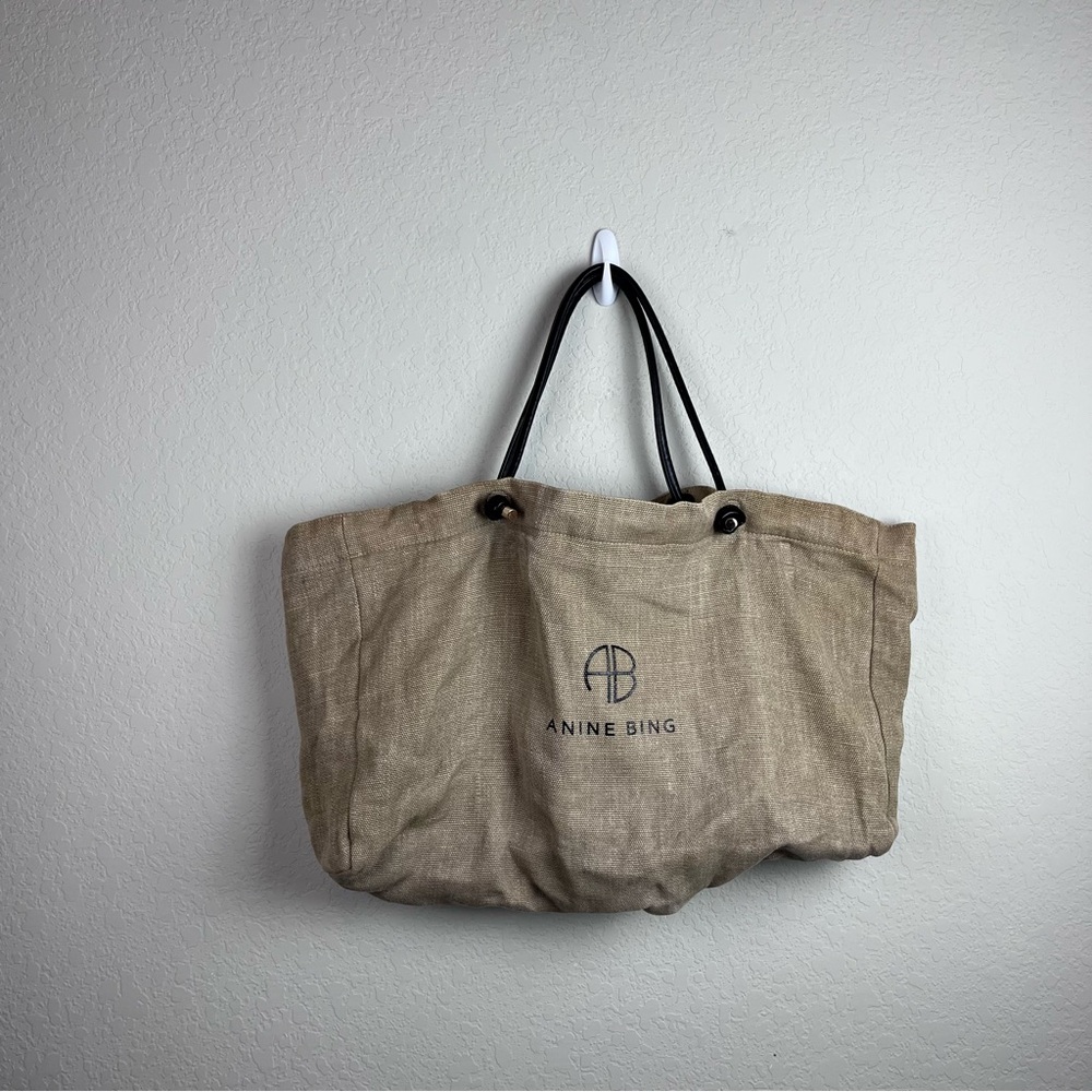 Anine Bing Saffron Large Linen Tote Travel Handbag Purse - Picture 4 of 16